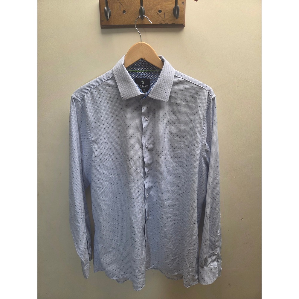 Tom Baine Mens XL Slim Fit Performance Stretch Shirt Blue Geometric Wrinkle Free